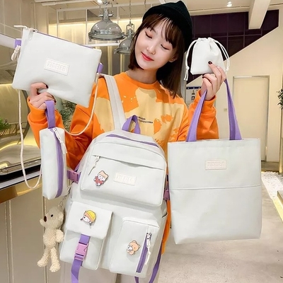 Bộ túi đi học cho bé gái Vải 5 mảnh Bộ ba lô Sling Túi bút chì ODM