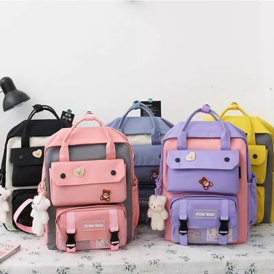 Học sinh Canvas 4 trong 1 Bộ ba lô Bộ túi đi học cho bé gái nam