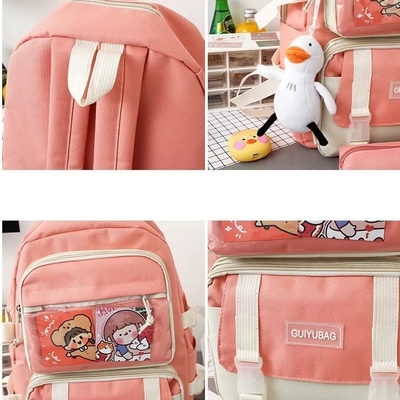Bộ túi đi học cho bé gái OEM 1.35 inch Dung tích lớn 5 trong 1 Ba lô Túi bút chì Sling