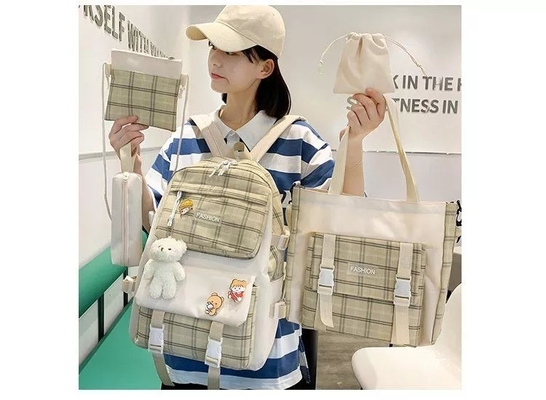Bộ ba lô học sinh 42cm In lưới đáng yêu Ba lô 5 miếng