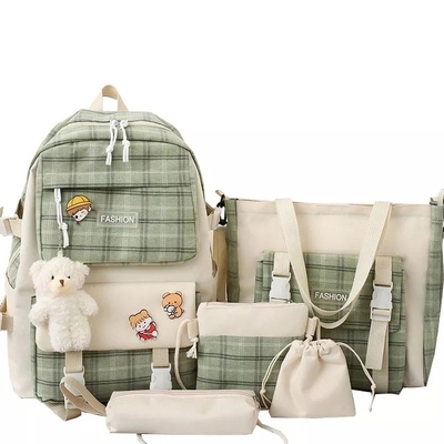 Bộ ba lô học sinh 42cm In lưới đáng yêu Ba lô 5 miếng