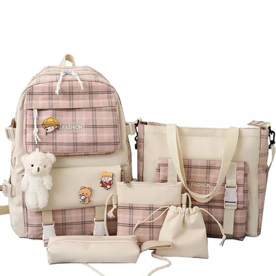 Bộ ba lô học sinh 42cm In lưới đáng yêu Ba lô 5 miếng