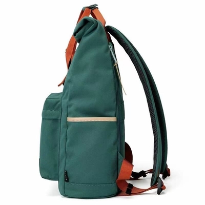 Balo máy tính xách tay du lịch 42cm màu xanh lá cây Balo có thể mở rộng Roll Top Oxford OEM