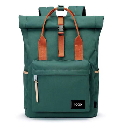 Balo máy tính xách tay du lịch 42cm màu xanh lá cây Balo có thể mở rộng Roll Top Oxford OEM