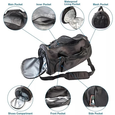 Túi du lịch chống trộm Polyester Túi tập thể dục có ngăn túi đựng giày ướt
